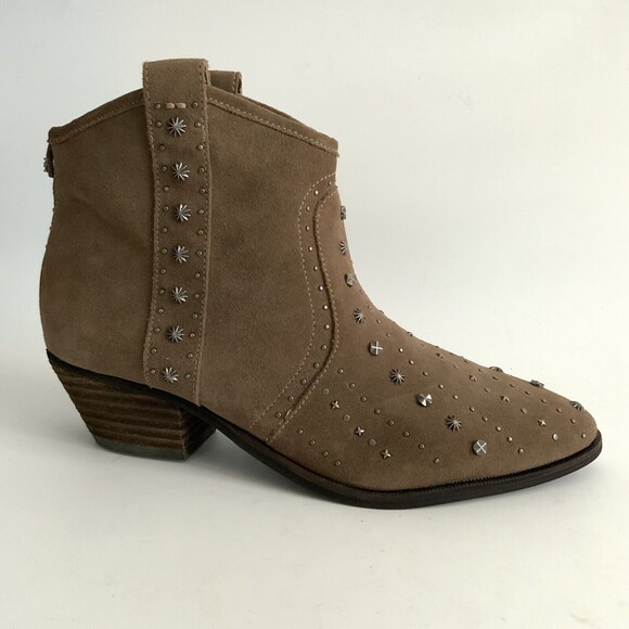 New Sam Edelman Suede Brian Studded Western Bootie Point-toe Taupe 8 - Picture 3 of 11